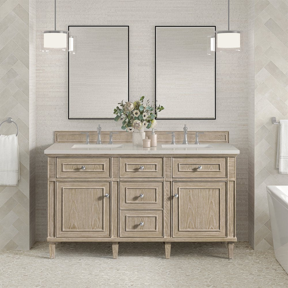 James Martin - Lorelai 60" Double Vanity, Whitewashed Oak, w/ 3 CM Siberian Silestone Top w/FreePower Wireless Charger - 424-V60D-WWO-FSFR view 3
