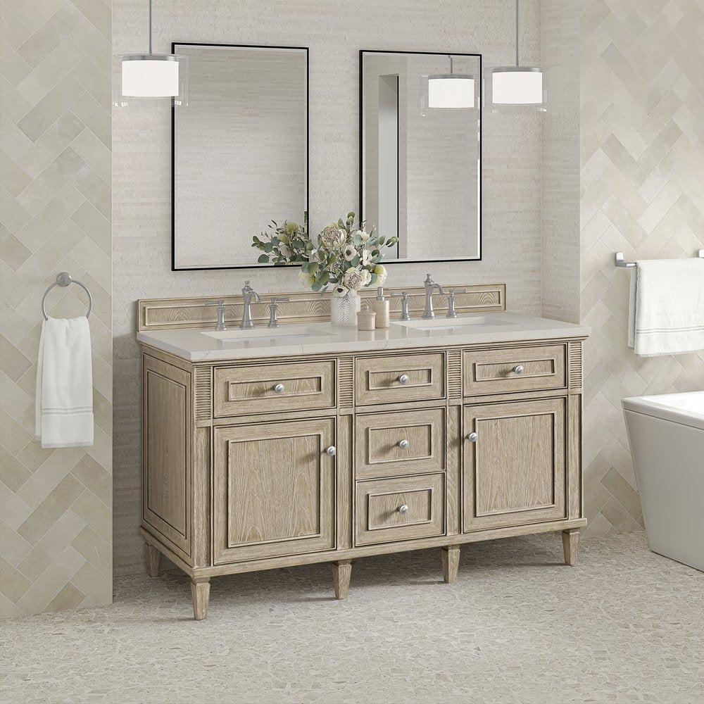 James Martin - Lorelai 60" Double Vanity, Whitewashed Oak, w/ 3 CM Siberian Silestone Top w/FreePower Wireless Charger - 424-V60D-WWO-FSFR view 4