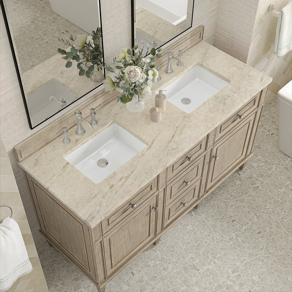 James Martin - Lorelai 60" Double Vanity, Whitewashed Oak, w/ 3 CM Tajnar Eclos Top - 424-V60D-WWO-3TJR view 7