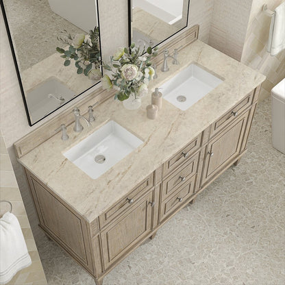 James Martin - Lorelai 60" Double Vanity, Whitewashed Oak, w/ 3 CM Tajnar Eclos Top - 424-V60D-WWO-3TJR view 7