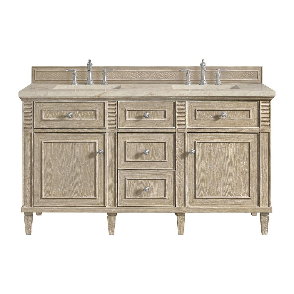 James Martin - Lorelai 60" Double Vanity, Whitewashed Oak, w/ 3 CM Tajnar Eclos Top w/FreePower Wireless Charger - 424-V60D-WWO-FTJR view 1