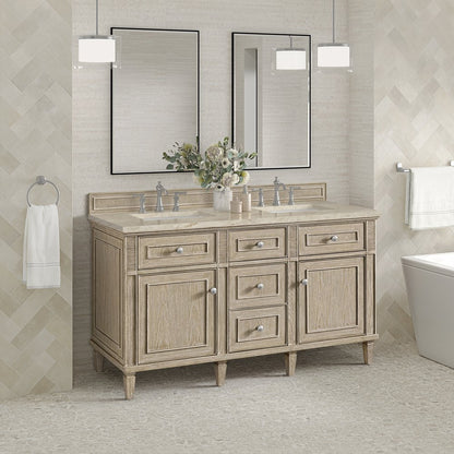 James Martin - Lorelai 60" Double Vanity, Whitewashed Oak, w/ 3 CM Tajnar Eclos Top w/FreePower Wireless Charger - 424-V60D-WWO-FTJR view 4