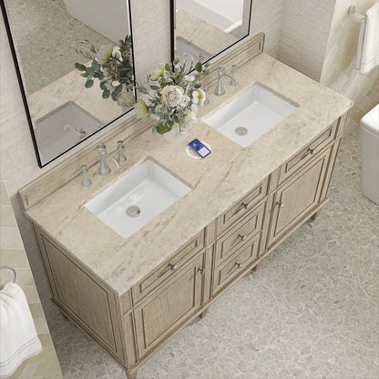 James Martin - Lorelai 60" Double Vanity, Whitewashed Oak, w/ 3 CM Tajnar Eclos Top w/FreePower Wireless Charger - 424-V60D-WWO-FTJR view 7