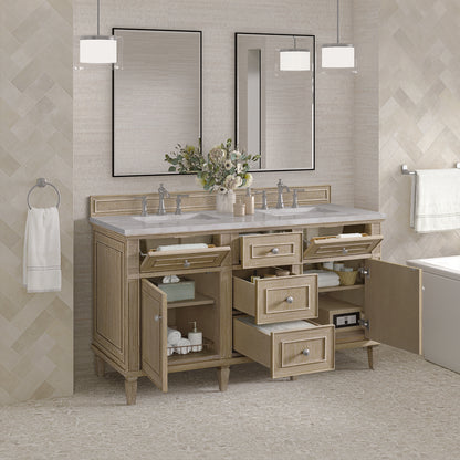 James Martin - Lorelai 60" Double Vanity, Whitewashed Oak w/ 3 CM Victorian Silver Silestone Top - 424-V60D-WWO-3VSL view 5