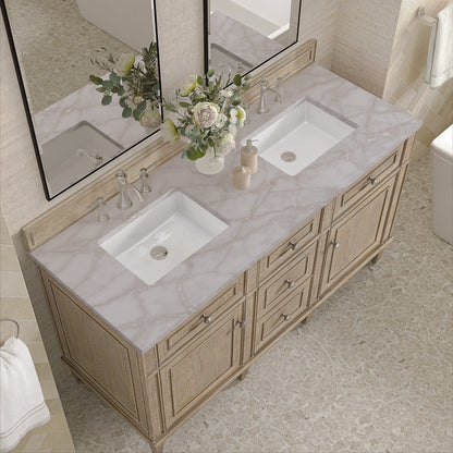 James Martin - Lorelai 60" Double Vanity, Whitewashed Oak w/ 3 CM Victorian Silver Silestone Top - 424-V60D-WWO-3VSL view 7