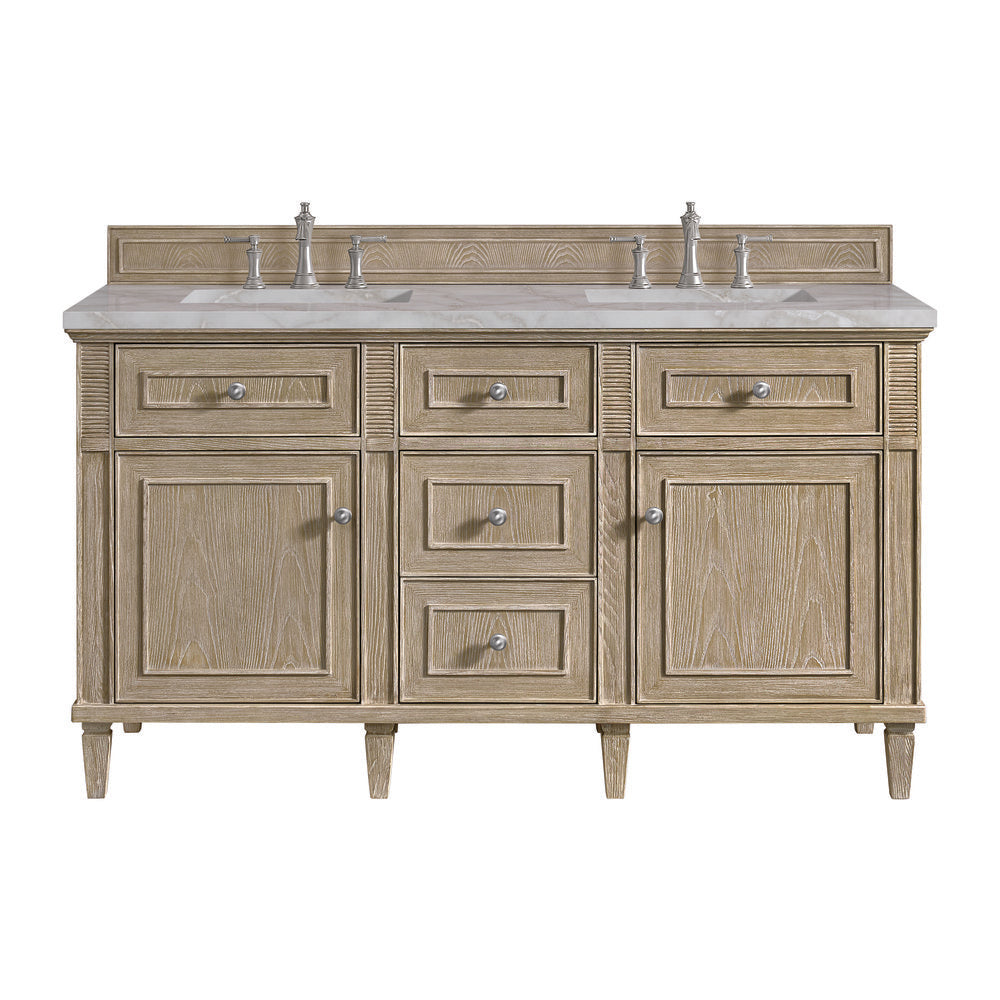 James Martin - Lorelai 60" Double Vanity, Whitewashed Oak w/ 3 CM Victorian Silver Silestone Top w/FreePower Wireless Charger - 424-V60D-WWO-FVSL view 1