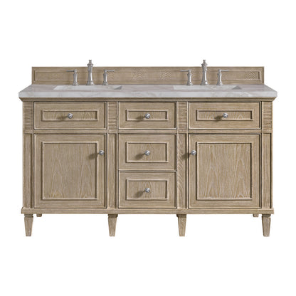 James Martin - Lorelai 60" Double Vanity, Whitewashed Oak w/ 3 CM Victorian Silver Silestone Top w/FreePower Wireless Charger - 424-V60D-WWO-FVSL view 1