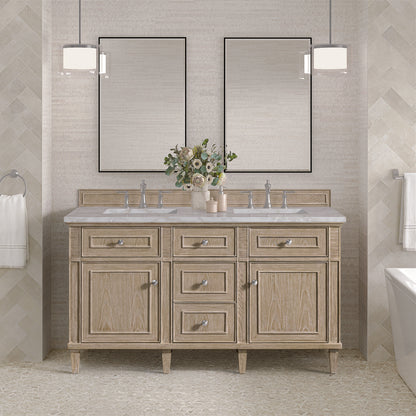James Martin - Lorelai 60" Double Vanity, Whitewashed Oak w/ 3 CM Victorian Silver Silestone Top w/FreePower Wireless Charger - 424-V60D-WWO-FVSL view 4