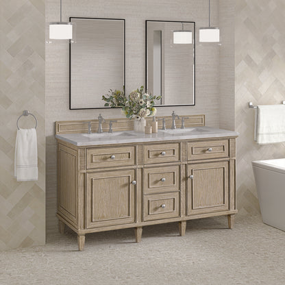 James Martin - Lorelai 60" Double Vanity, Whitewashed Oak w/ 3 CM Victorian Silver Silestone Top w/FreePower Wireless Charger - 424-V60D-WWO-FVSL view 5