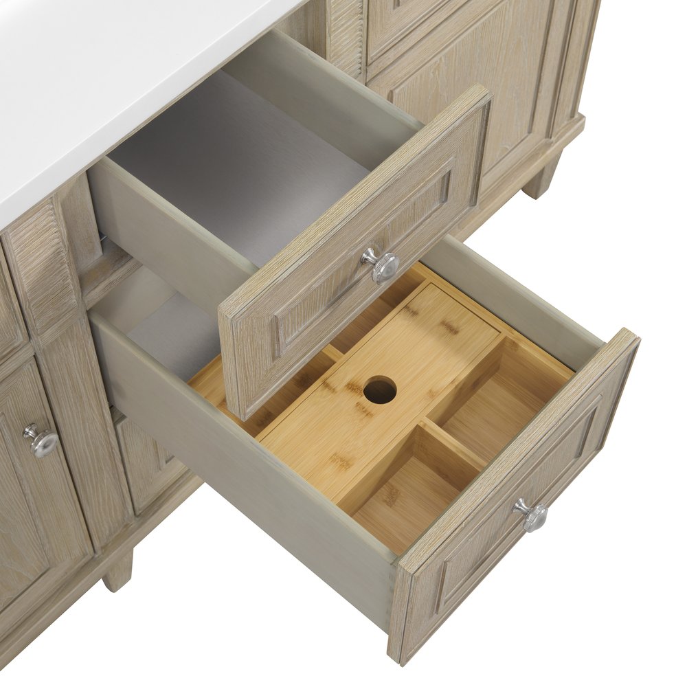 James Martin - Lorelai 60" Double Vanity, Whitewashed Oak w/ 3 CM Victorian Silver Silestone Top w/FreePower Wireless Charger - 424-V60D-WWO-FVSL view 14