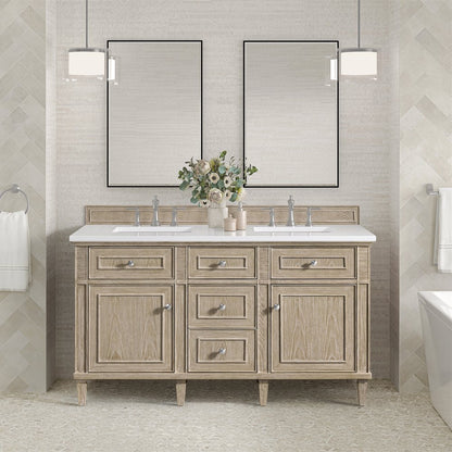 James Martin - Lorelai 60" Double Vanity, Whitewashed Oak w/ 3 CM White Zeus Silestone Top - 424-V60D-WWO-3WZ view 3