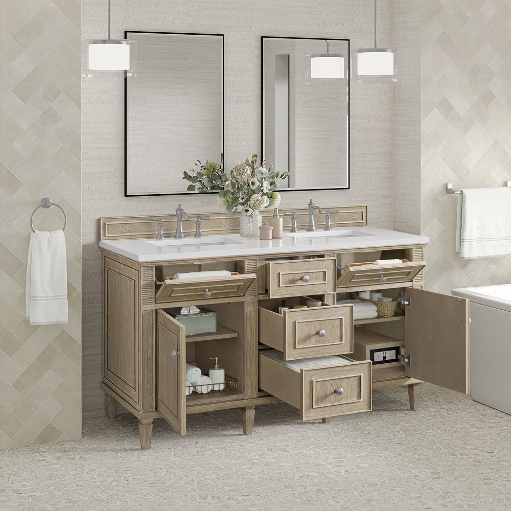 James Martin - Lorelai 60" Double Vanity, Whitewashed Oak w/ 3 CM White Zeus Silestone Top - 424-V60D-WWO-3WZ view 5