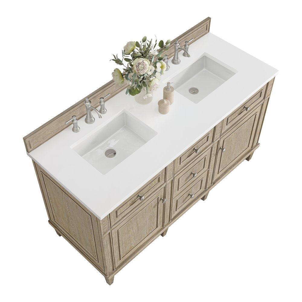 James Martin - Lorelai 60" Double Vanity, Whitewashed Oak w/ 3 CM White Zeus Silestone Top - 424-V60D-WWO-3WZ view 8