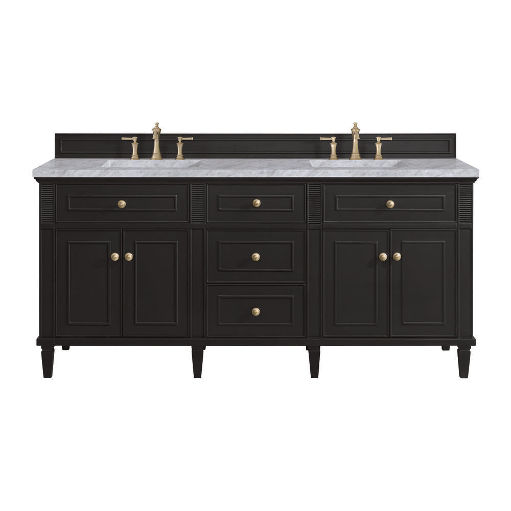James Martin - Lorelai 72" Double Vanity, Black Onyx w/ 3 CM Carrara White Marble Top - 424-V72-BKO-3CAR view 1