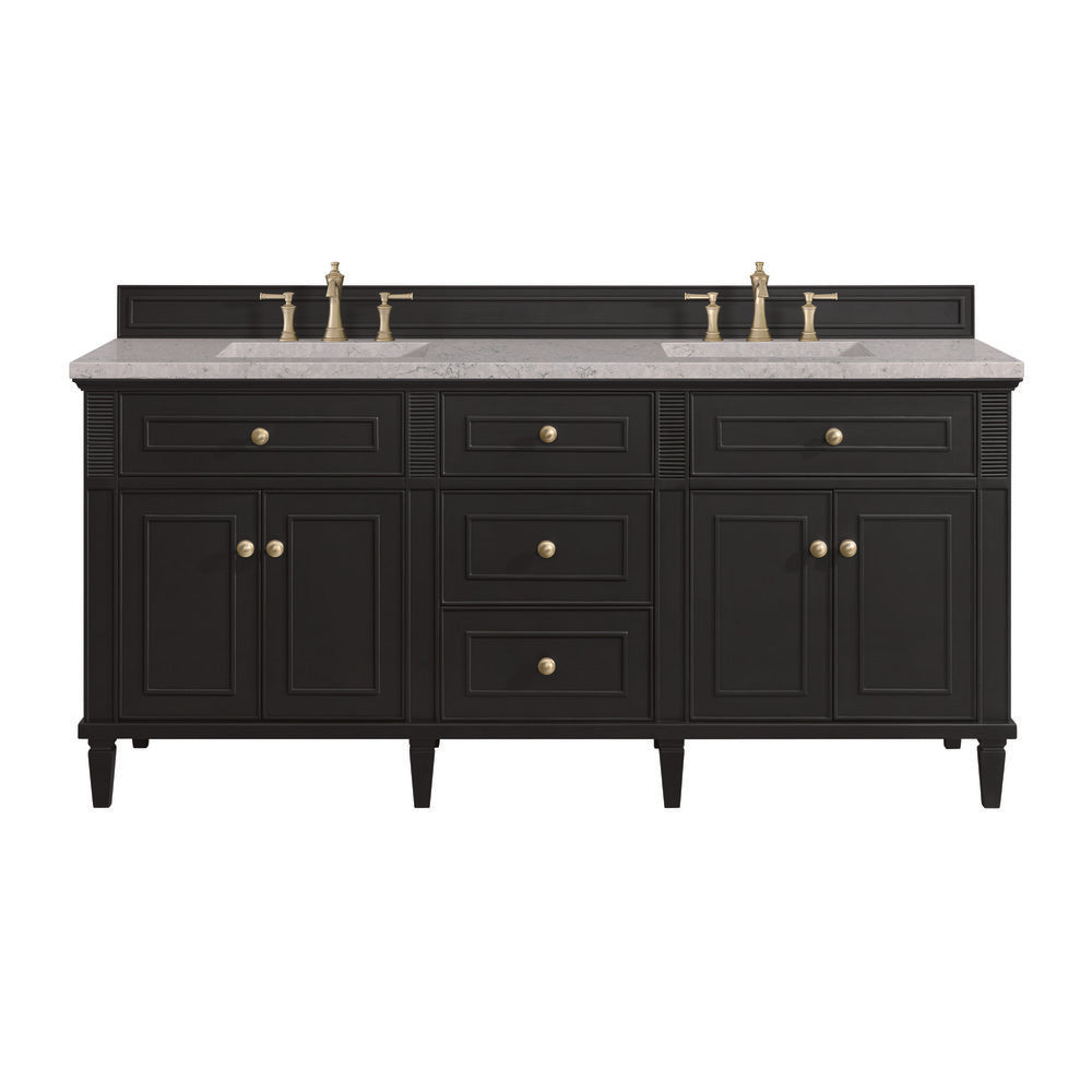 James Martin - Lorelai 72" Double Vanity, Black Onyx w/ 3 CM Eternal Jasmine Pearl Silestone Top - 424-V72-BKO-3EJP view 1
