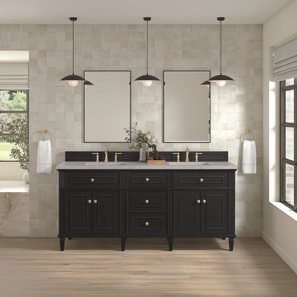 James Martin - Lorelai 72" Double Vanity, Black Onyx w/ 3 CM Eternal Jasmine Pearl Silestone Top - 424-V72-BKO-3EJP view 3