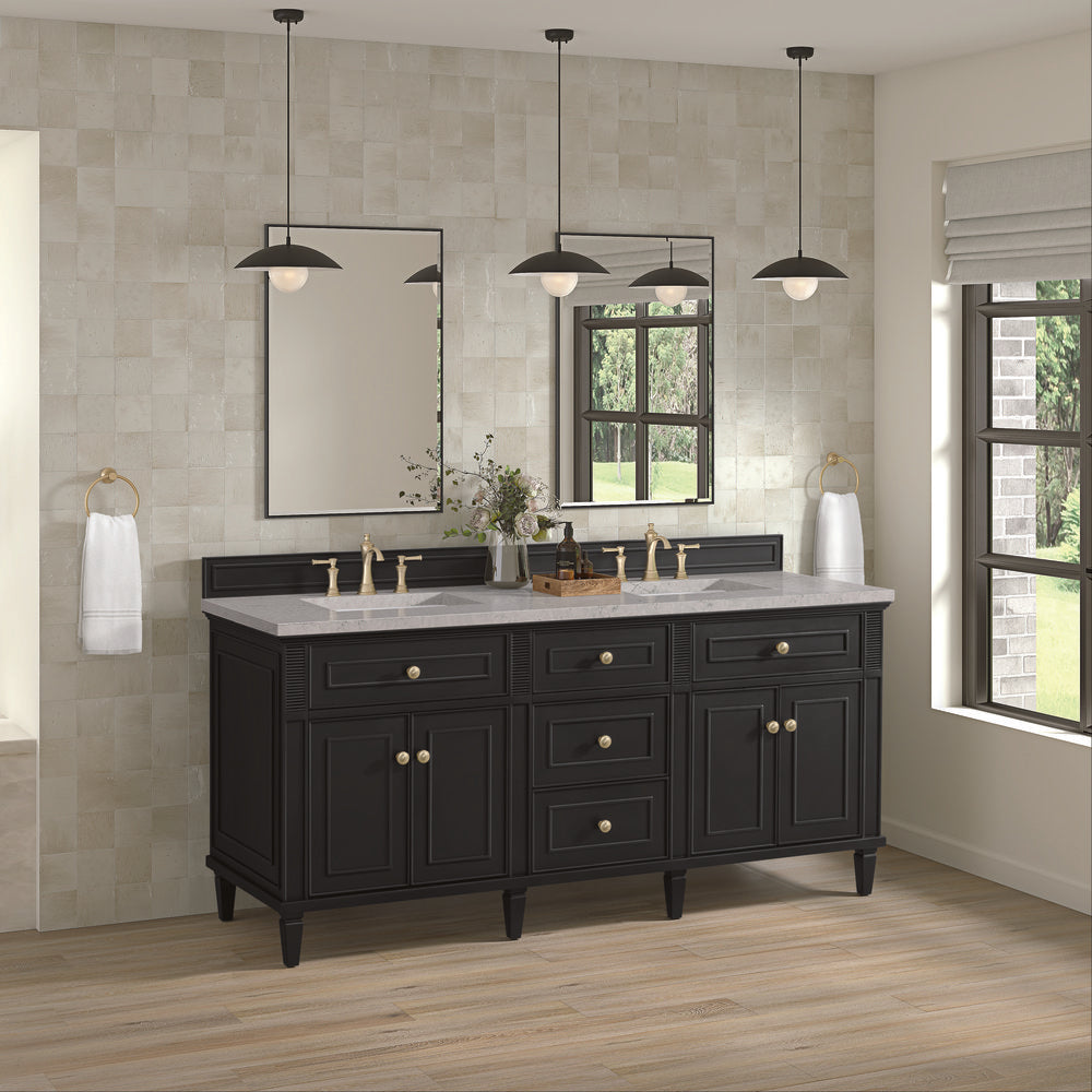 James Martin - Lorelai 72" Double Vanity, Black Onyx w/ 3 CM Eternal Jasmine Pearl Silestone Top - 424-V72-BKO-3EJP view 4