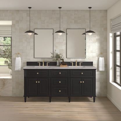 James Martin - Lorelai 72" Double Vanity, Black Onyx w/ 3 CM Eternal Jasmine Pearl Silestone Top w/FreePower Wireless Charger - 424-V72-BKO-FEJP view 4