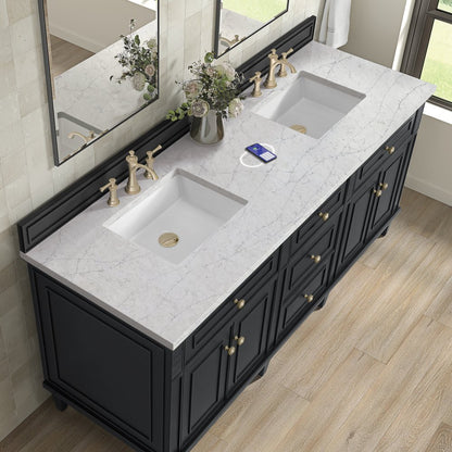 James Martin - Lorelai 72" Double Vanity, Black Onyx w/ 3 CM Eternal Jasmine Pearl Silestone Top w/FreePower Wireless Charger - 424-V72-BKO-FEJP view 8