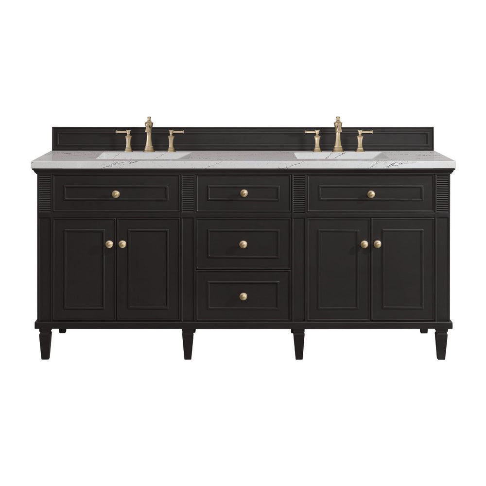 James Martin - Lorelai 72" Double Vanity, Black Onyx w/ 3 CM Ethereal Noctis Silestone Top - 424-V72-BKO-3ENC view 1