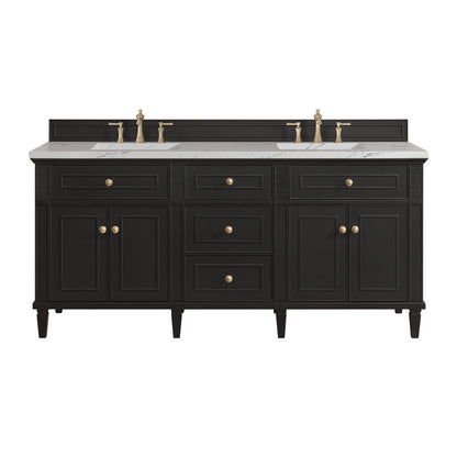 James Martin - Lorelai 72" Double Vanity, Black Onyx w/ 3 CM Ethereal Noctis Silestone Top w/FreePower Wireless Charger - 424-V72-BKO-FENC view 1