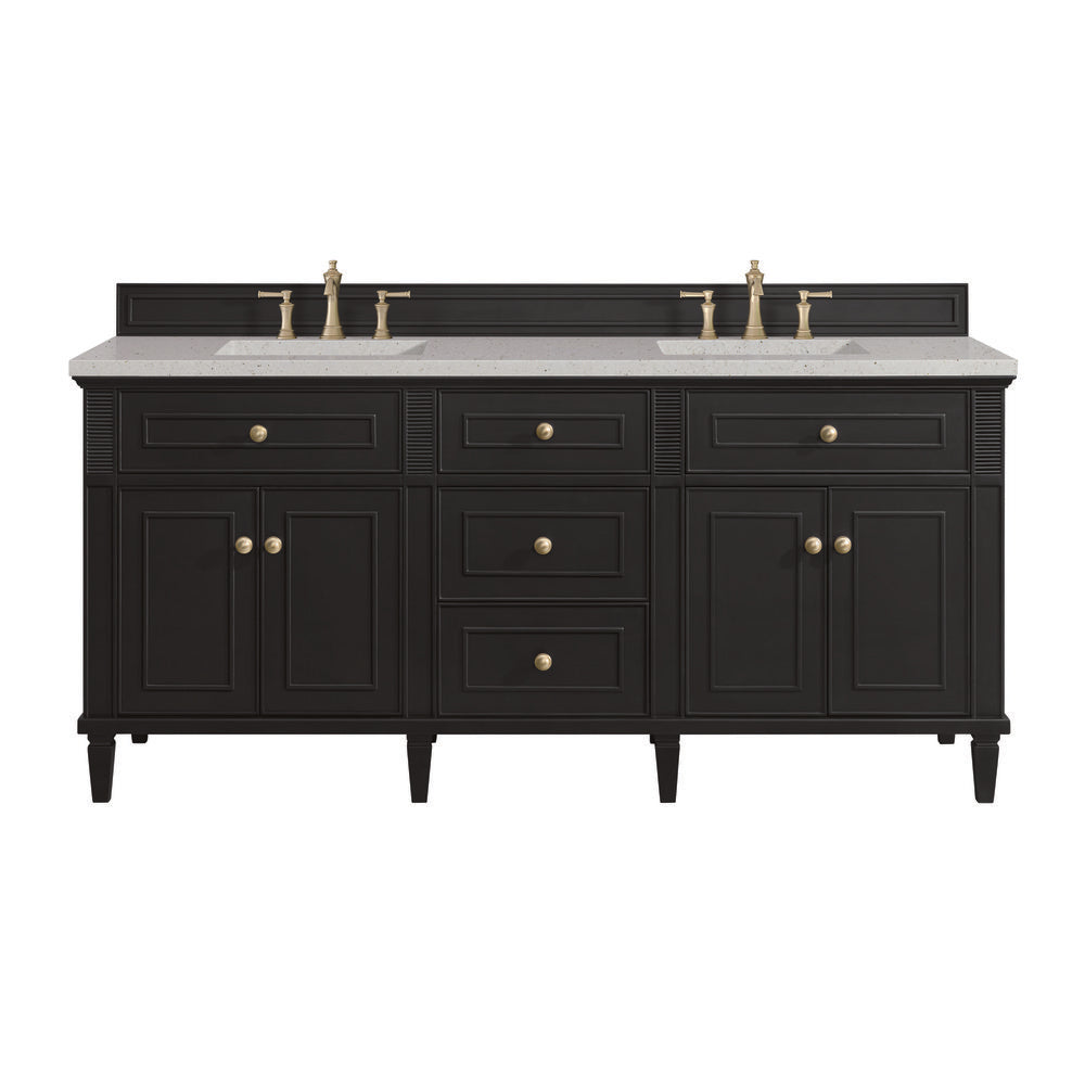 James Martin - Lorelai 72" Double Vanity, Black Onyx w/ 3 CM Lime Delight Silestone Top - 424-V72-BKO-3LDL view 1