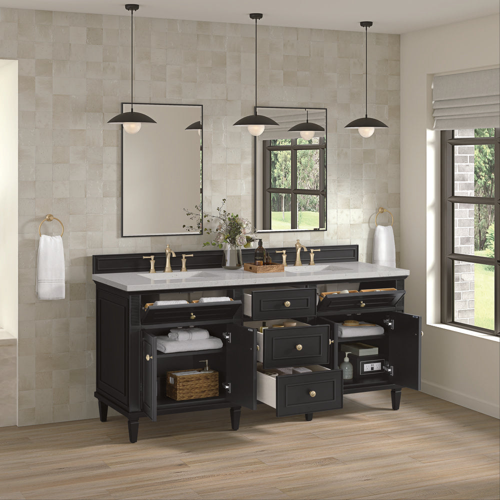 James Martin - Lorelai 72" Double Vanity, Black Onyx w/ 3 CM Lime Delight Silestone Top - 424-V72-BKO-3LDL view 5