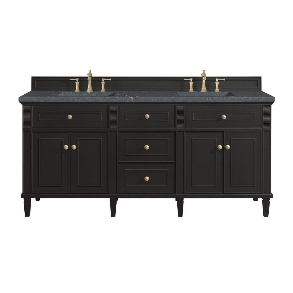 James Martin - Lorelai 72" Double Vanity, Black Onyx w/ 3 CM Parisien Bleu Silestone Top - 424-V72-BKO-3PBL view 1