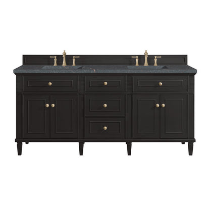 James Martin - Lorelai 72" Double Vanity, Black Onyx w/ 3 CM Parisien Bleu Silestone Top - 424-V72-BKO-3PBL view 1
