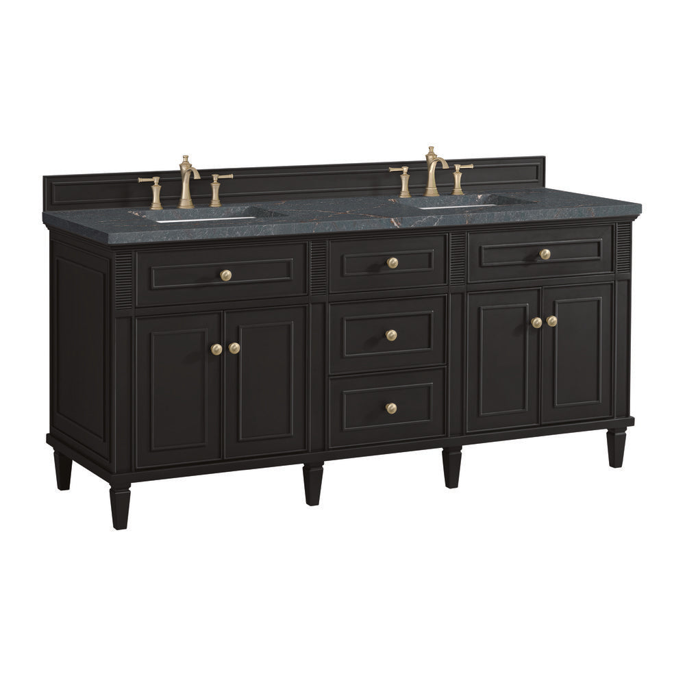 James Martin - Lorelai 72" Double Vanity, Black Onyx w/ 3 CM Parisien Bleu Silestone Top - 424-V72-BKO-3PBL view 10