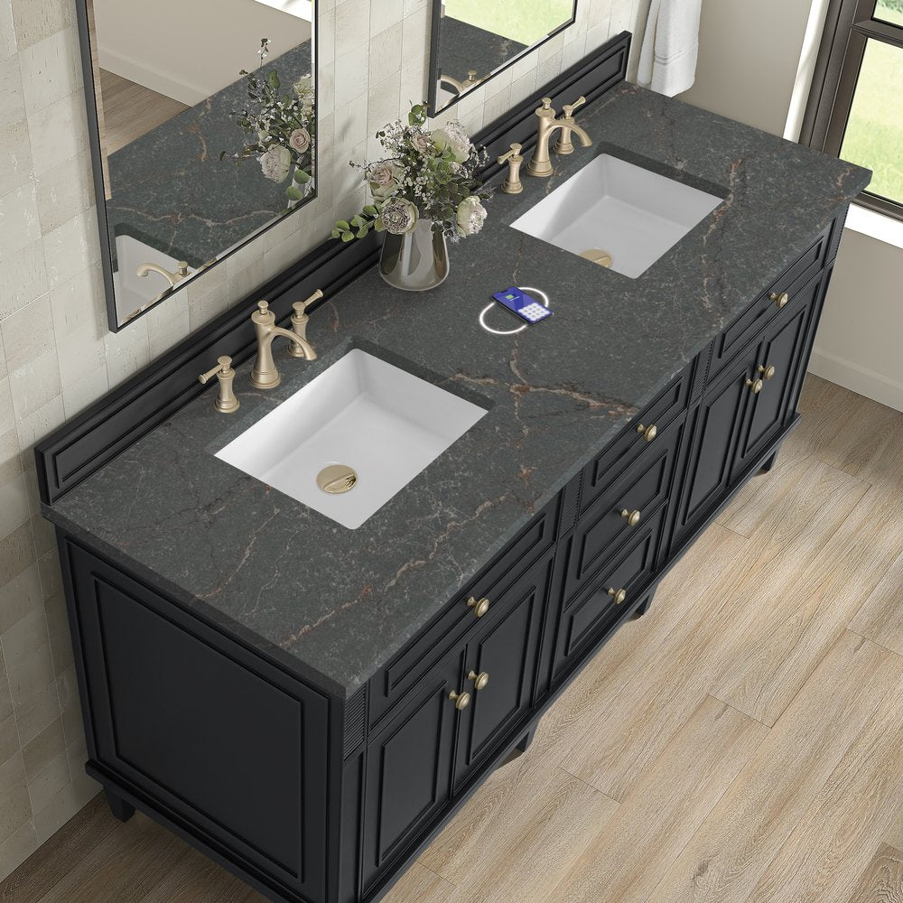 James Martin - Lorelai 72" Double Vanity, Black Onyx w/ 3 CM Parisien Bleu Silestone Top w/FreePower Wireless Charger - 424-V72-BKO-FPBL view 8
