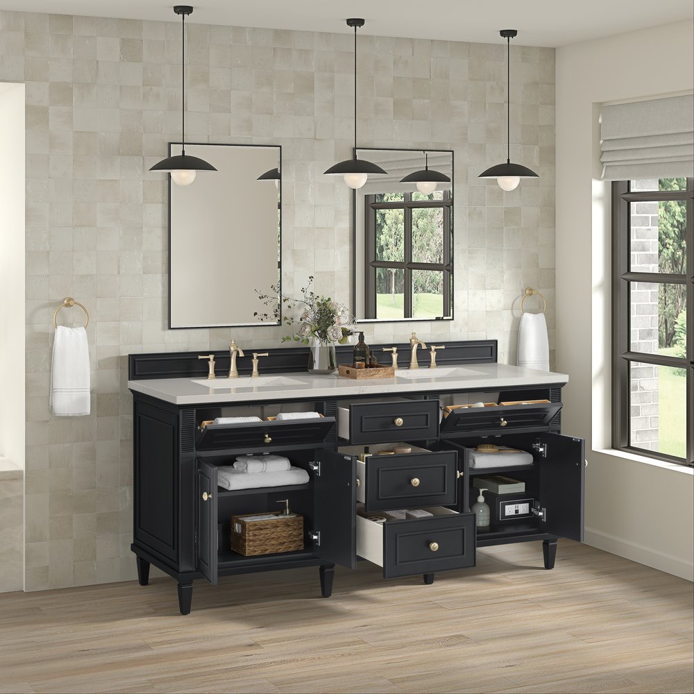 James Martin - Lorelai 72" Double Vanity, Black Onyx, w/ 3 CM Siberian Silestone Top - 424-V72-BKO-3SFR view 5