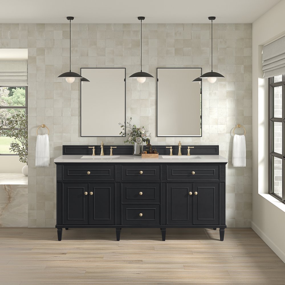 James Martin - Lorelai 72" Double Vanity, Black Onyx, w/ 3 CM Siberian Silestone Top w/FreePower Wireless Charger - 424-V72-BKO-FSFR view 3