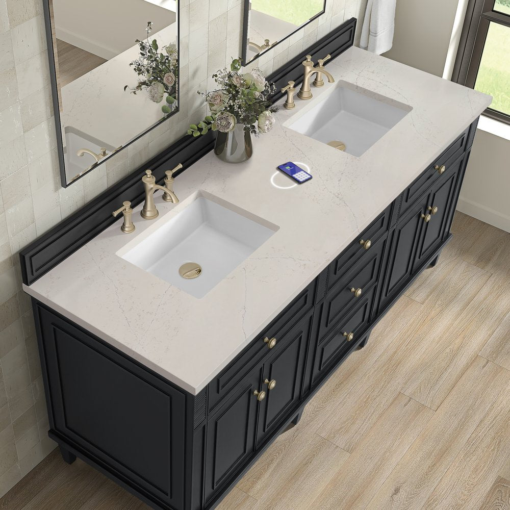 James Martin - Lorelai 72" Double Vanity, Black Onyx, w/ 3 CM Siberian Silestone Top w/FreePower Wireless Charger - 424-V72-BKO-FSFR view 7