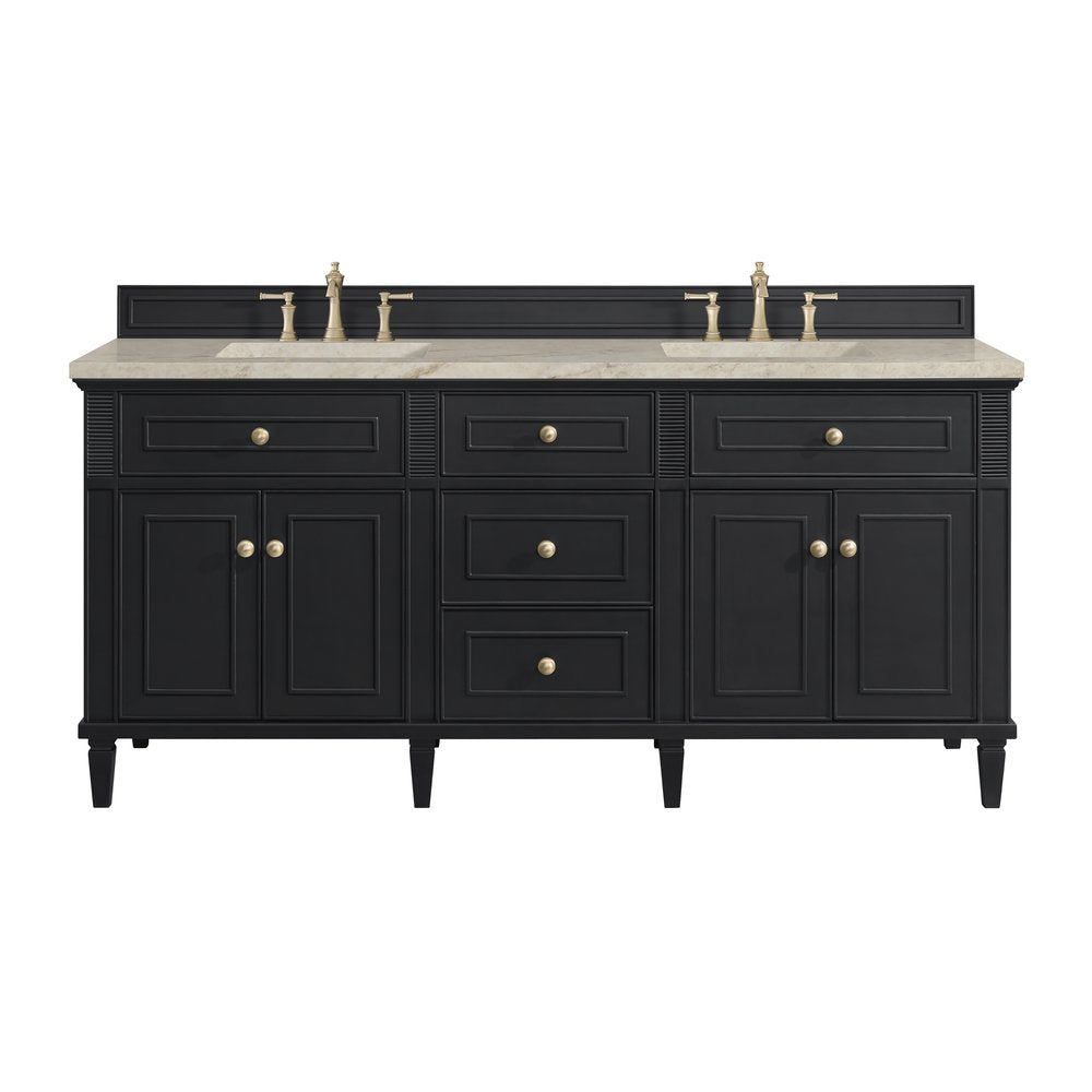 James Martin - Lorelai 72" Double Vanity, Black Onyx, w/ 3 CM Tajnar Eclos Top w/FreePower Wireless Charger - 424-V72-BKO-FTJR view 1