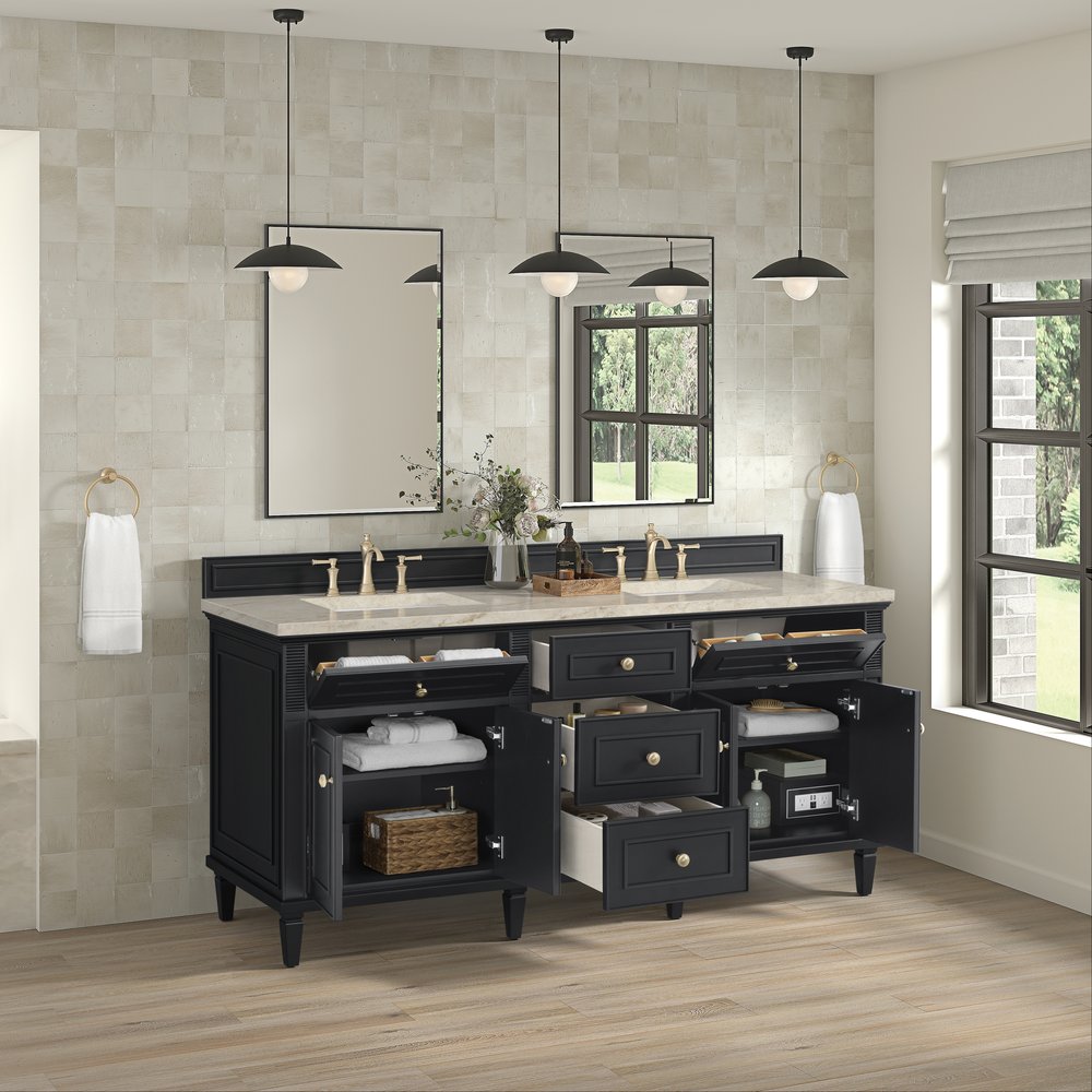 James Martin - Lorelai 72" Double Vanity, Black Onyx, w/ 3 CM Tajnar Eclos Top w/FreePower Wireless Charger - 424-V72-BKO-FTJR view 5