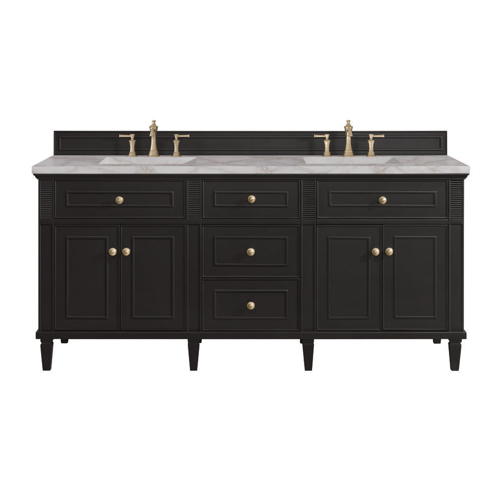 James Martin - Lorelai 72" Double Vanity, Black Onyx w/ 3 CM Victorian Silver Silestone Top - 424-V72-BKO-3VSL view 1