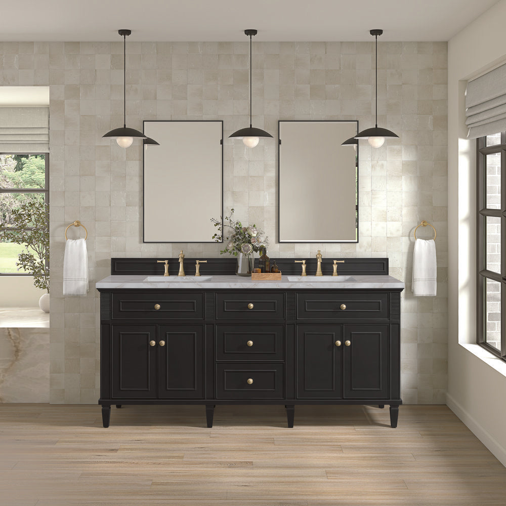James Martin - Lorelai 72" Double Vanity, Black Onyx w/ 3 CM Victorian Silver Silestone Top - 424-V72-BKO-3VSL view 3