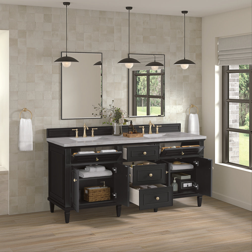 James Martin - Lorelai 72" Double Vanity, Black Onyx w/ 3 CM Victorian Silver Silestone Top - 424-V72-BKO-3VSL view 5