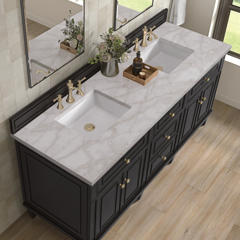 James Martin - Lorelai 72" Double Vanity, Black Onyx w/ 3 CM Victorian Silver Silestone Top - 424-V72-BKO-3VSL view 7