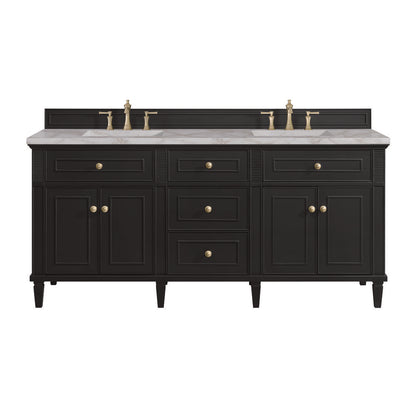 James Martin - Lorelai 72" Double Vanity, Black Onyx w/ 3 CM Victorian Silver Silestone Top w/FreePower Wireless Charger - 424-V72-BKO-FVSL view 1