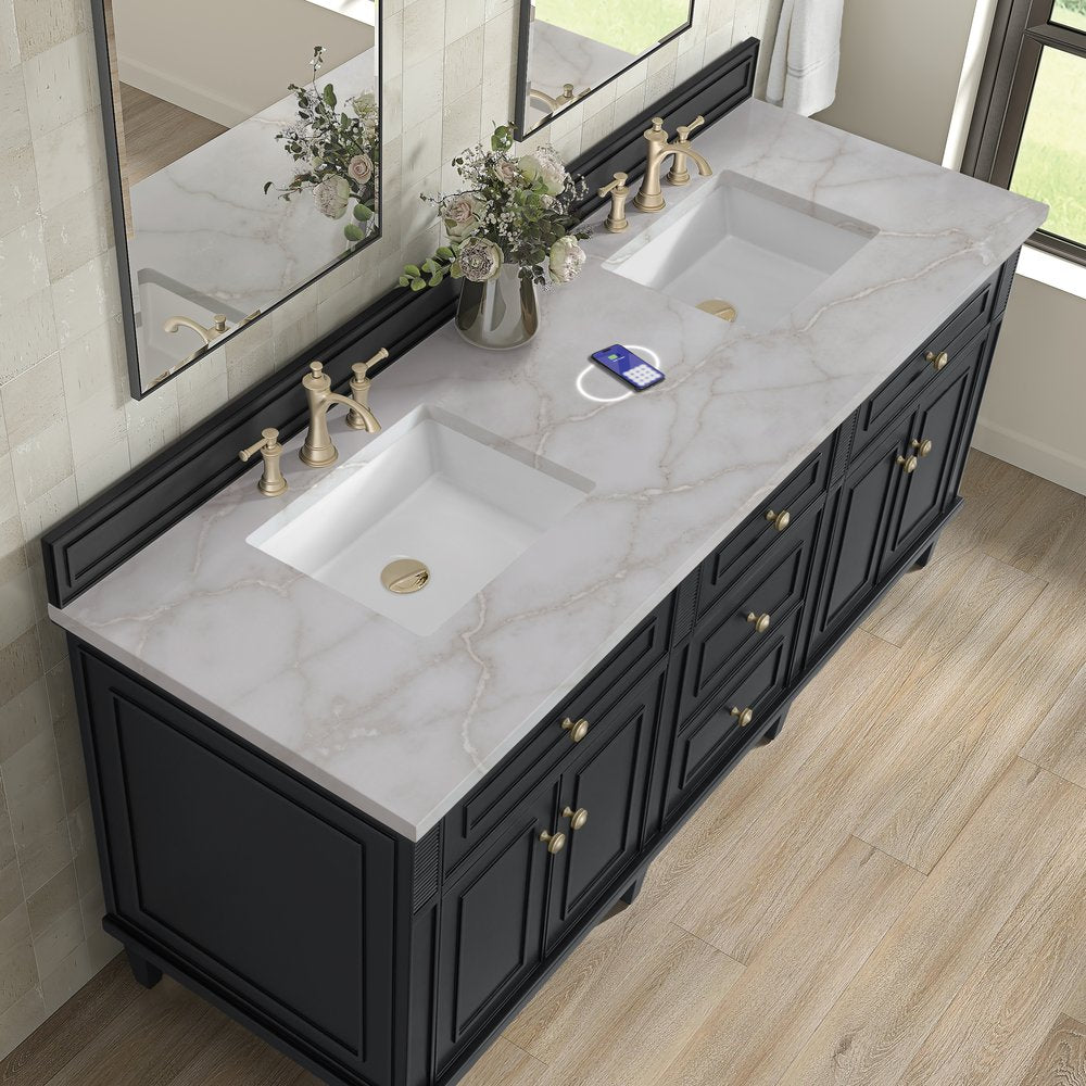 James Martin - Lorelai 72" Double Vanity, Black Onyx w/ 3 CM Victorian Silver Silestone Top w/FreePower Wireless Charger - 424-V72-BKO-FVSL view 8