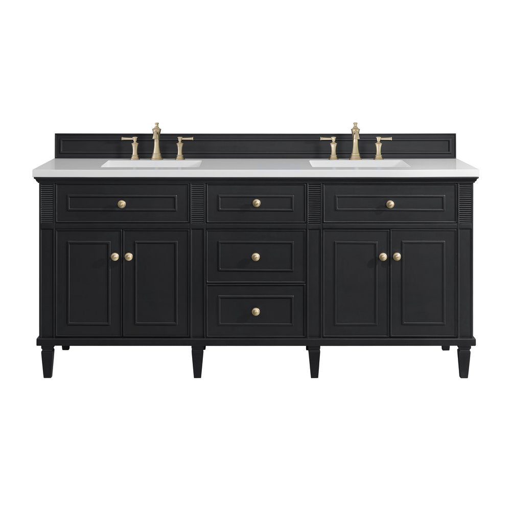 James Martin - Lorelai 72" Double Vanity, Black Onyx w/ 3 CM White Zeus Silestone Top - 424-V72-BKO-3WZ view 1