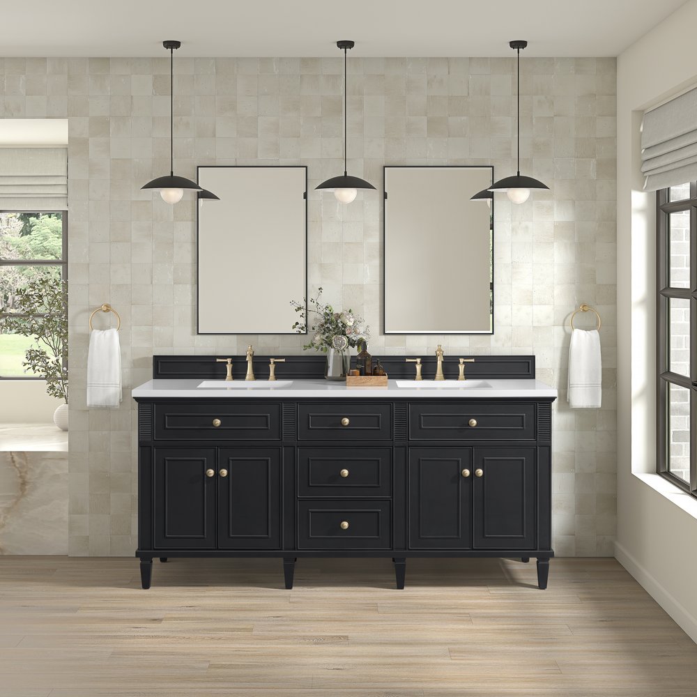 James Martin - Lorelai 72" Double Vanity, Black Onyx w/ 3 CM White Zeus Silestone Top - 424-V72-BKO-3WZ view 3