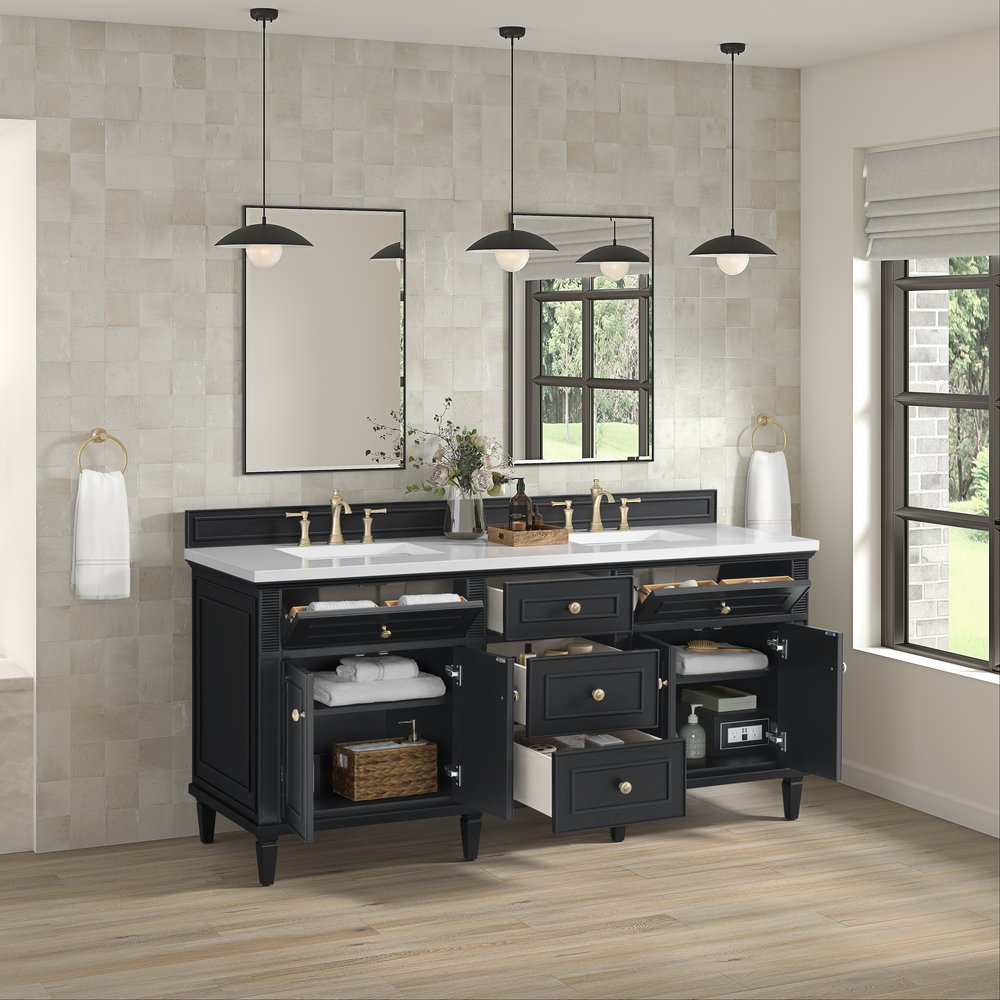 James Martin - Lorelai 72" Double Vanity, Black Onyx w/ 3 CM White Zeus Silestone Top - 424-V72-BKO-3WZ view 5