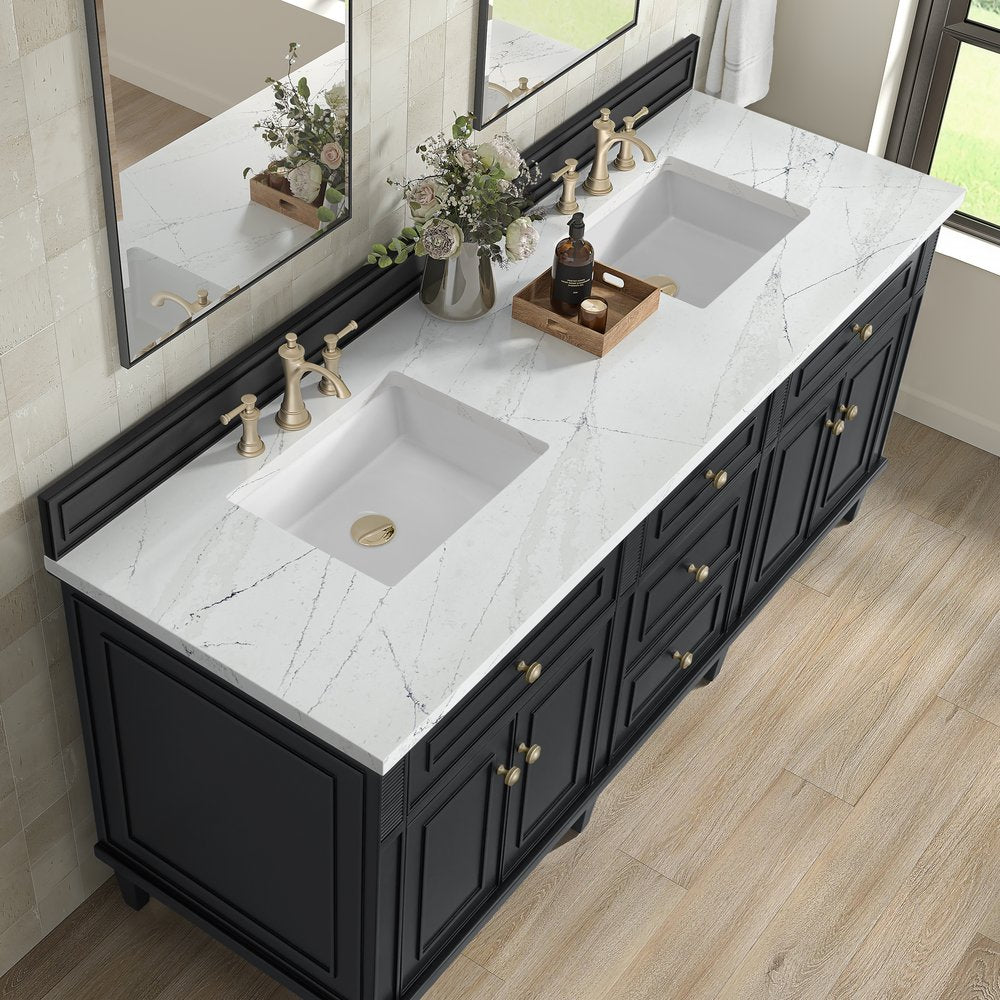 James Martin - Lorelai 72" Double Vanity, Black Onyx w/ 3 CM White Zeus Silestone Top - 424-V72-BKO-3WZ view 7