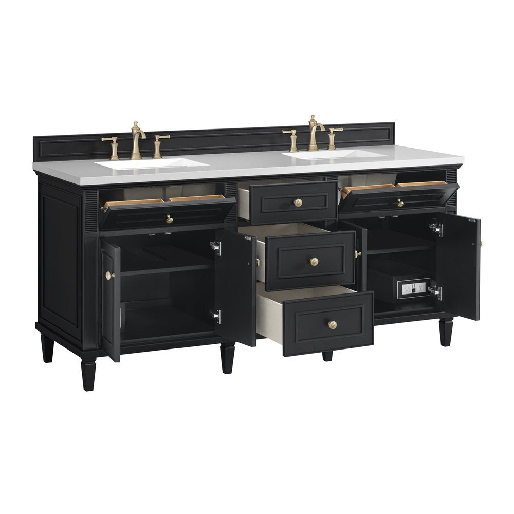 James Martin - Lorelai 72" Double Vanity, Black Onyx w/ 3 CM White Zeus Silestone Top - 424-V72-BKO-3WZ view 9