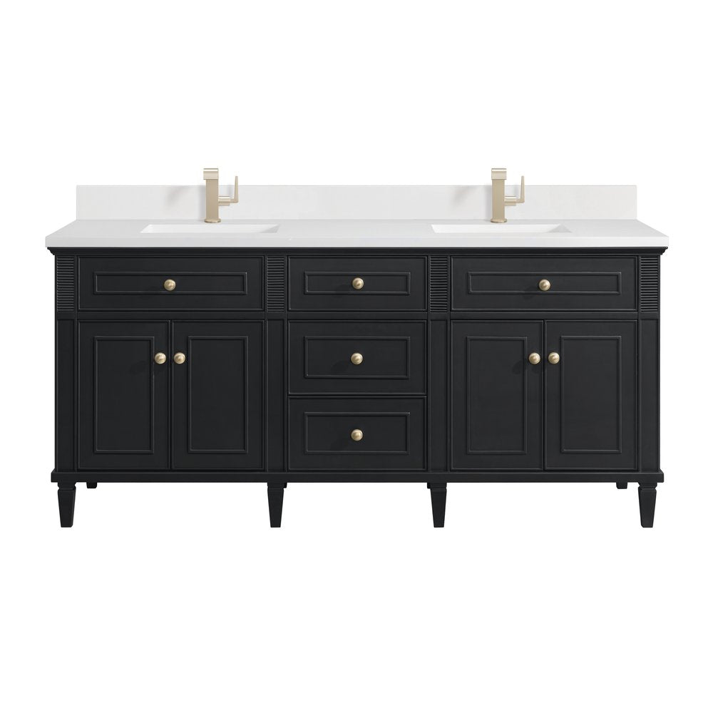 James Martin - Lorelai 72" Double Vanity, Black Onyx w/ Single Hole 3 CM White Zeus Silestone Top & Backsplash - 424-V72-BKO-1WZ view 1