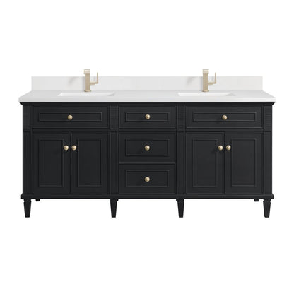 James Martin - Lorelai 72" Double Vanity, Black Onyx w/ Single Hole 3 CM White Zeus Silestone Top & Backsplash - 424-V72-BKO-1WZ view 1
