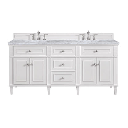 James Martin - Lorelai 72" Double Vanity, Bright White w/ 3 CM Carrara White Marble Top - 424-V72-BW-3CAR view 1